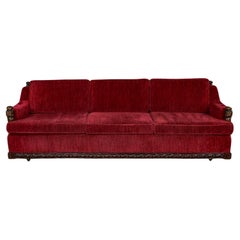 1970's Spanish Revival Rustic Red Chenille Sofa Stil Artes de Mexico Internls