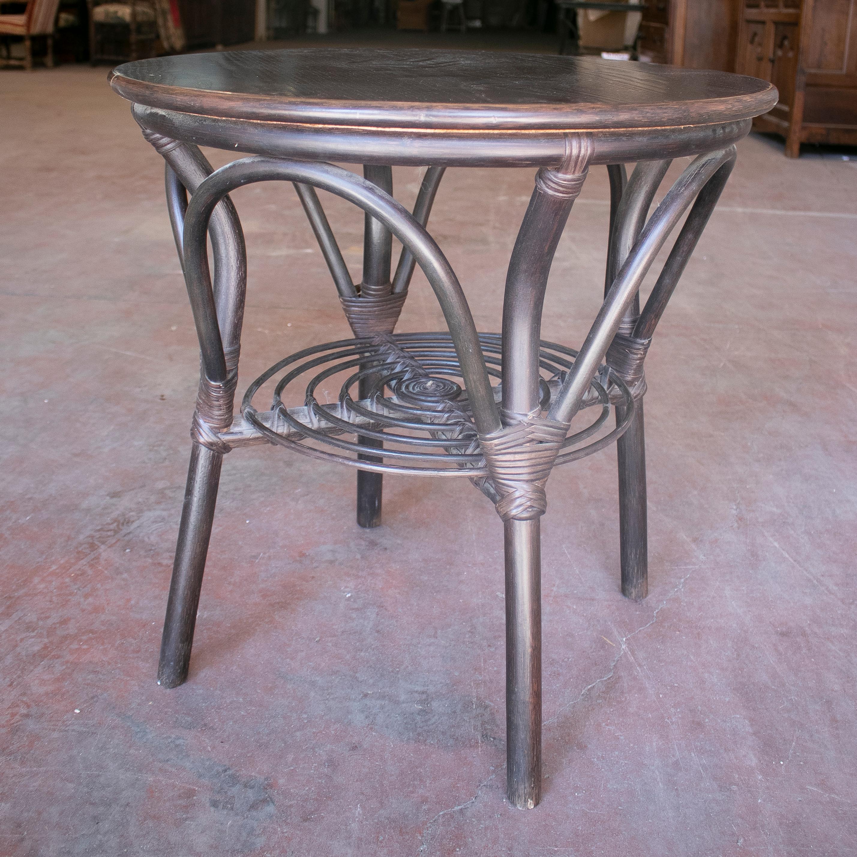 1970s Spanish round bamboo side table.