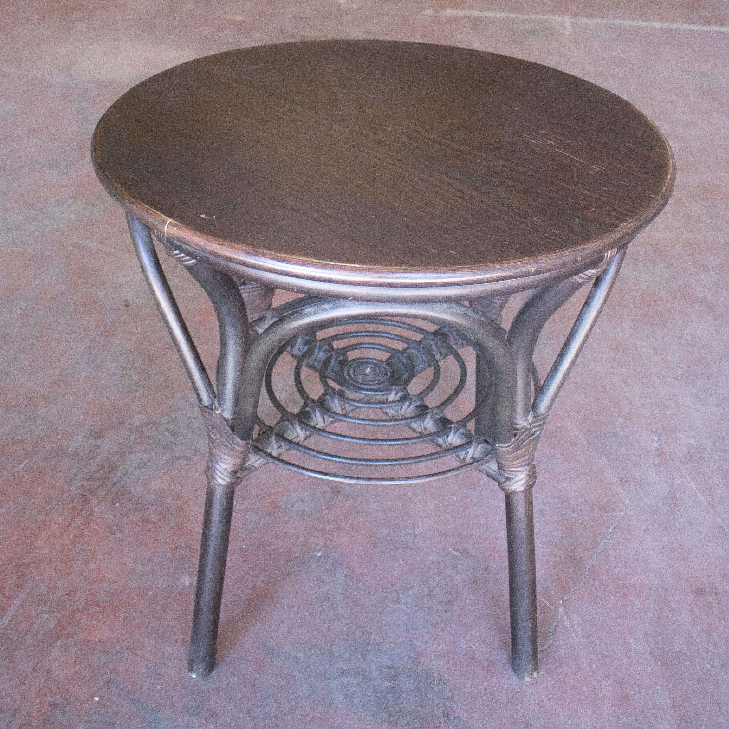20th Century 1970s Spanish Round Bamboo Side Table For Sale