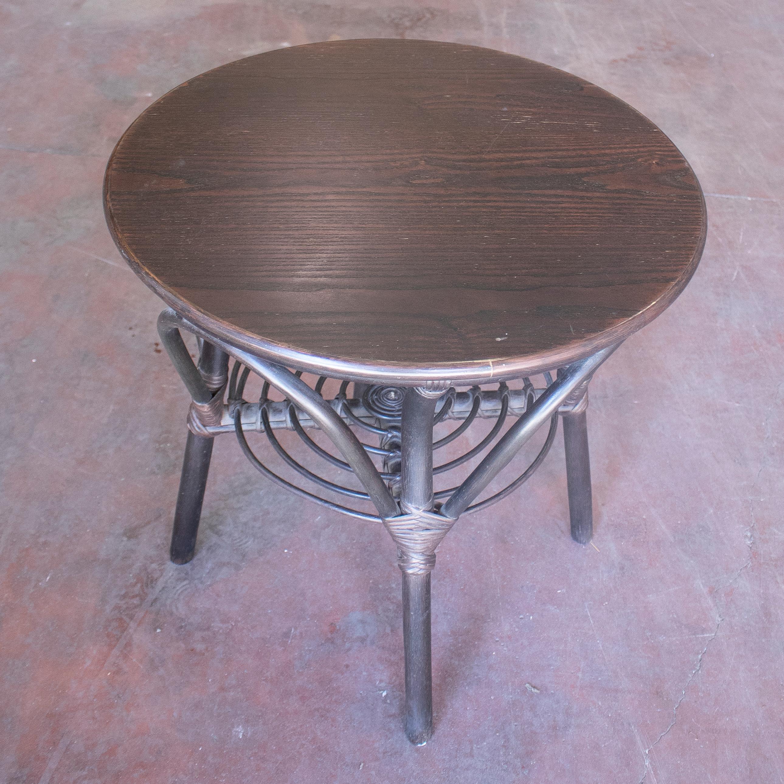 1970s Spanish Round Bamboo Side Table For Sale 1