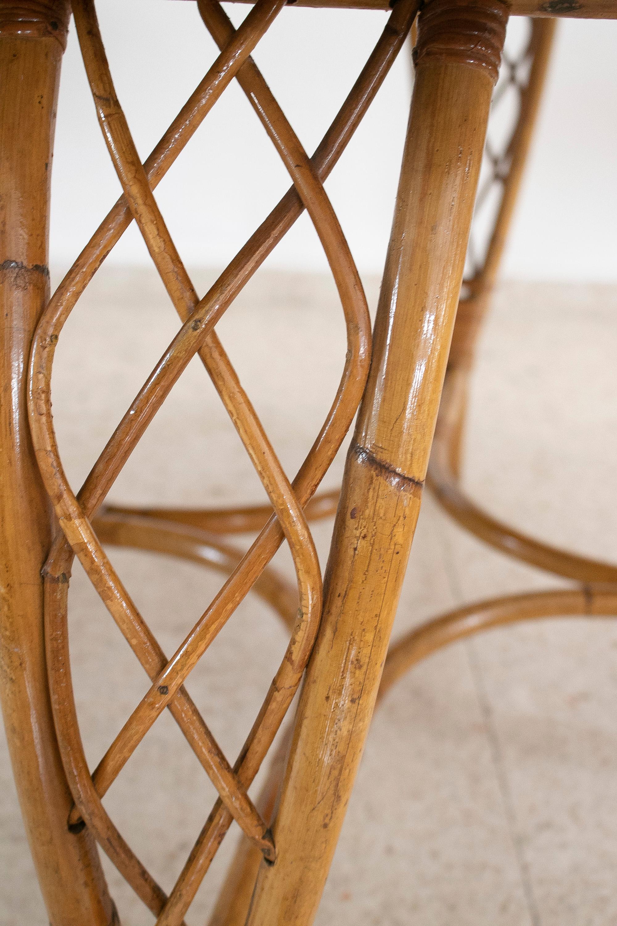 1970s Spanish Round Bamboo Table w/ Black Formica Top For Sale 6