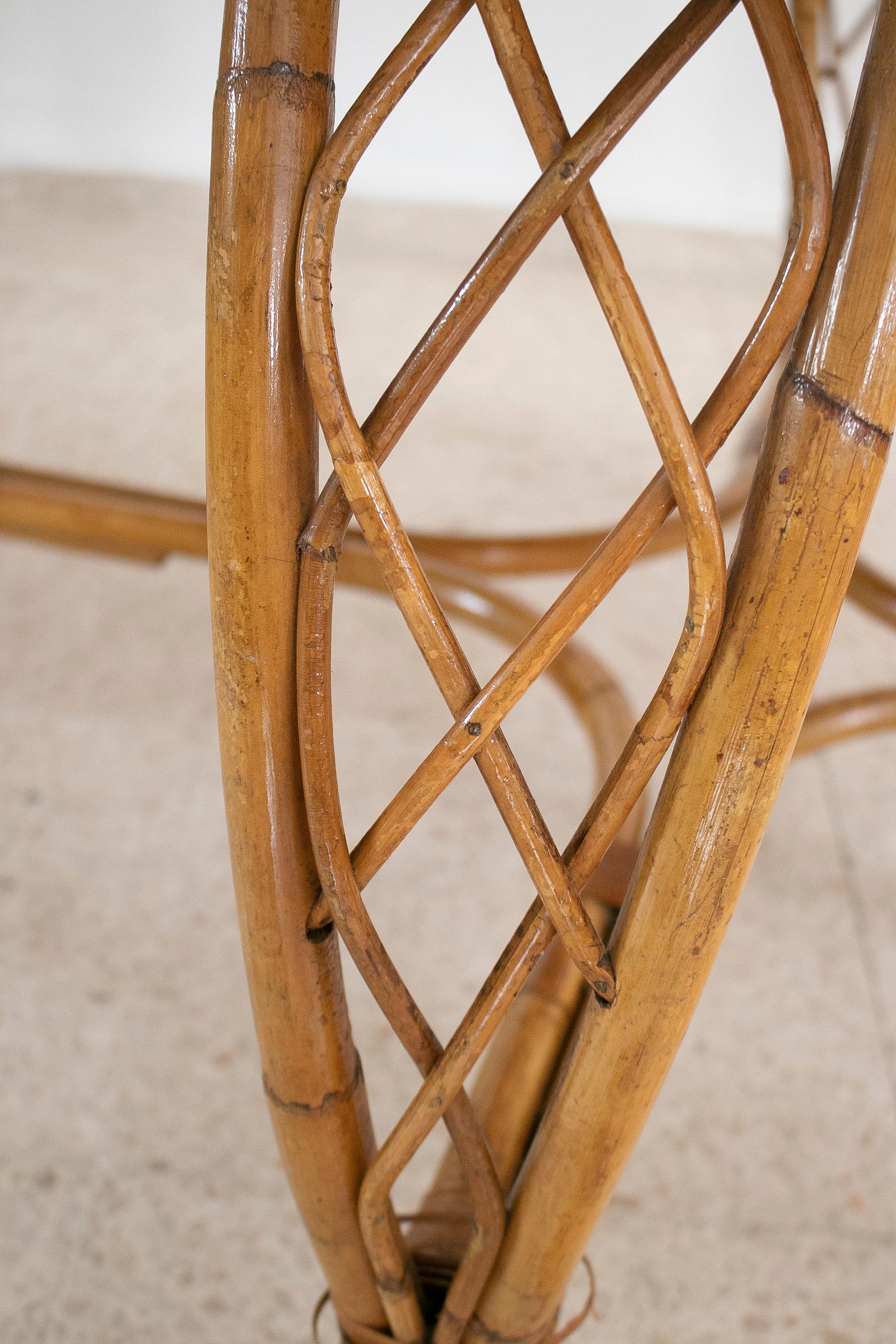 1970s Spanish Round Bamboo Table w/ Black Formica Top For Sale 7