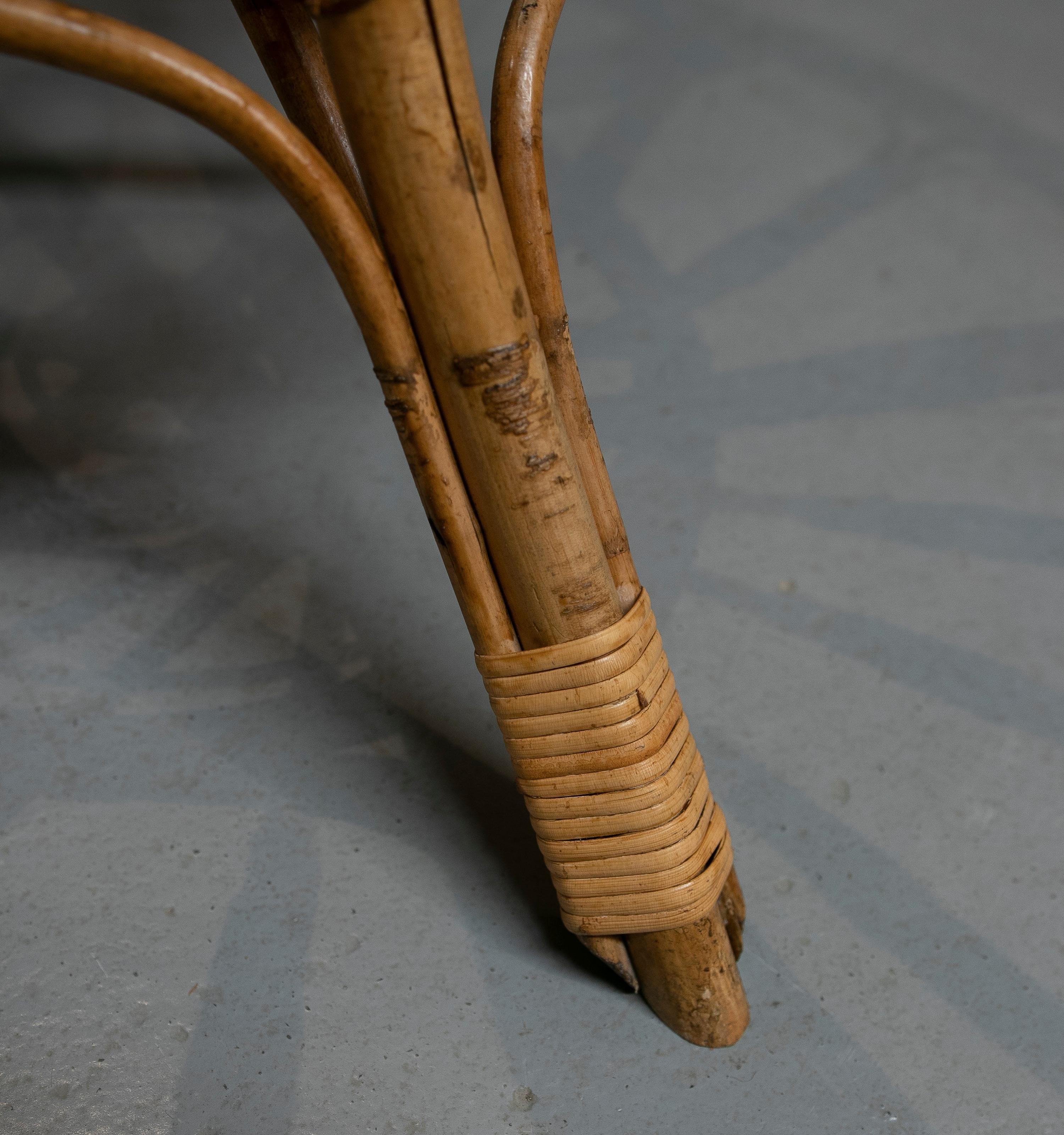 1970s Spanish Round Bamboo & Woven Wicker Table 8