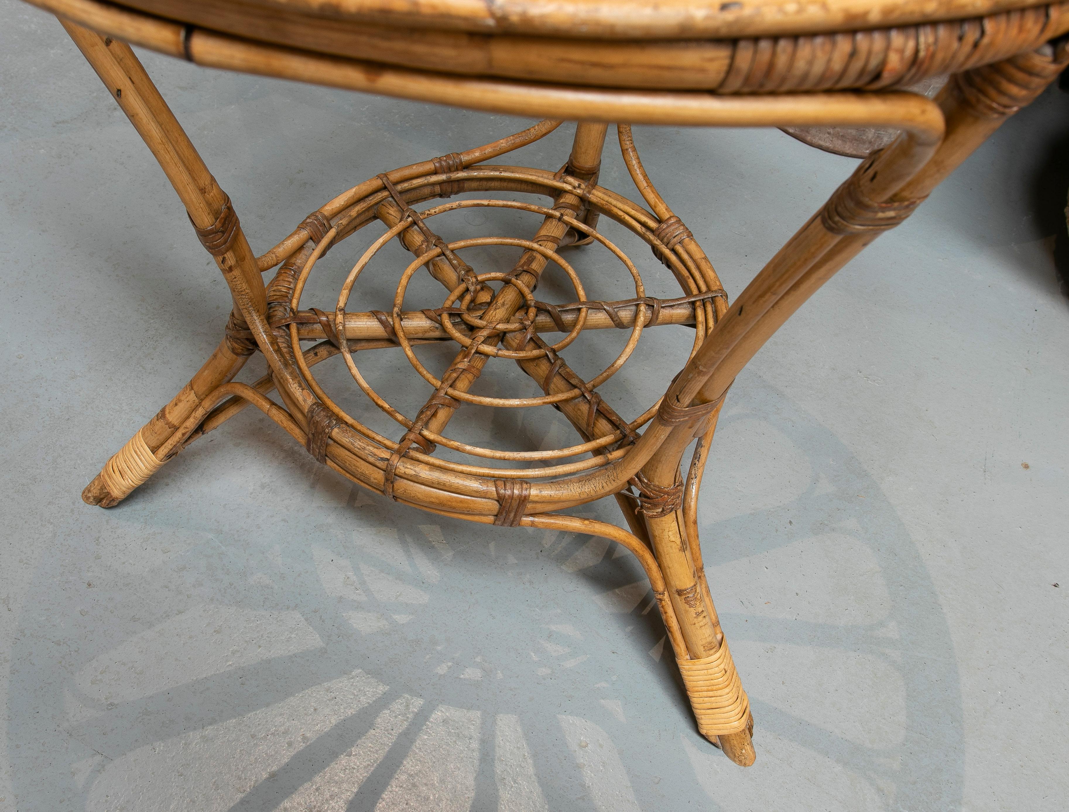 1970s Spanish Round Bamboo & Woven Wicker Table 5