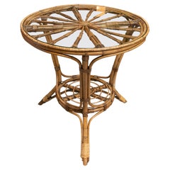 1970s Spanish Round Bamboo 
Woven Wicker Table