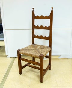 1970s Spanish Set Consisting of Six Pine Chairs with Bulrush Seat