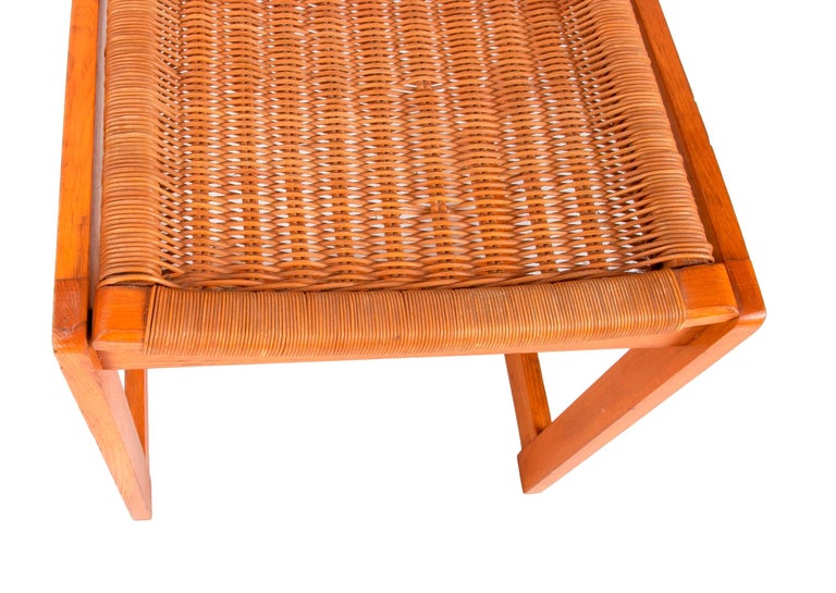 1970s Spanish Set of Four Wooden and Wicker Chairs For Sale at 1stDibs
