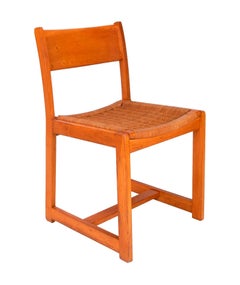 1970s Spanish Set of Four Wooden and Wicker Chairs