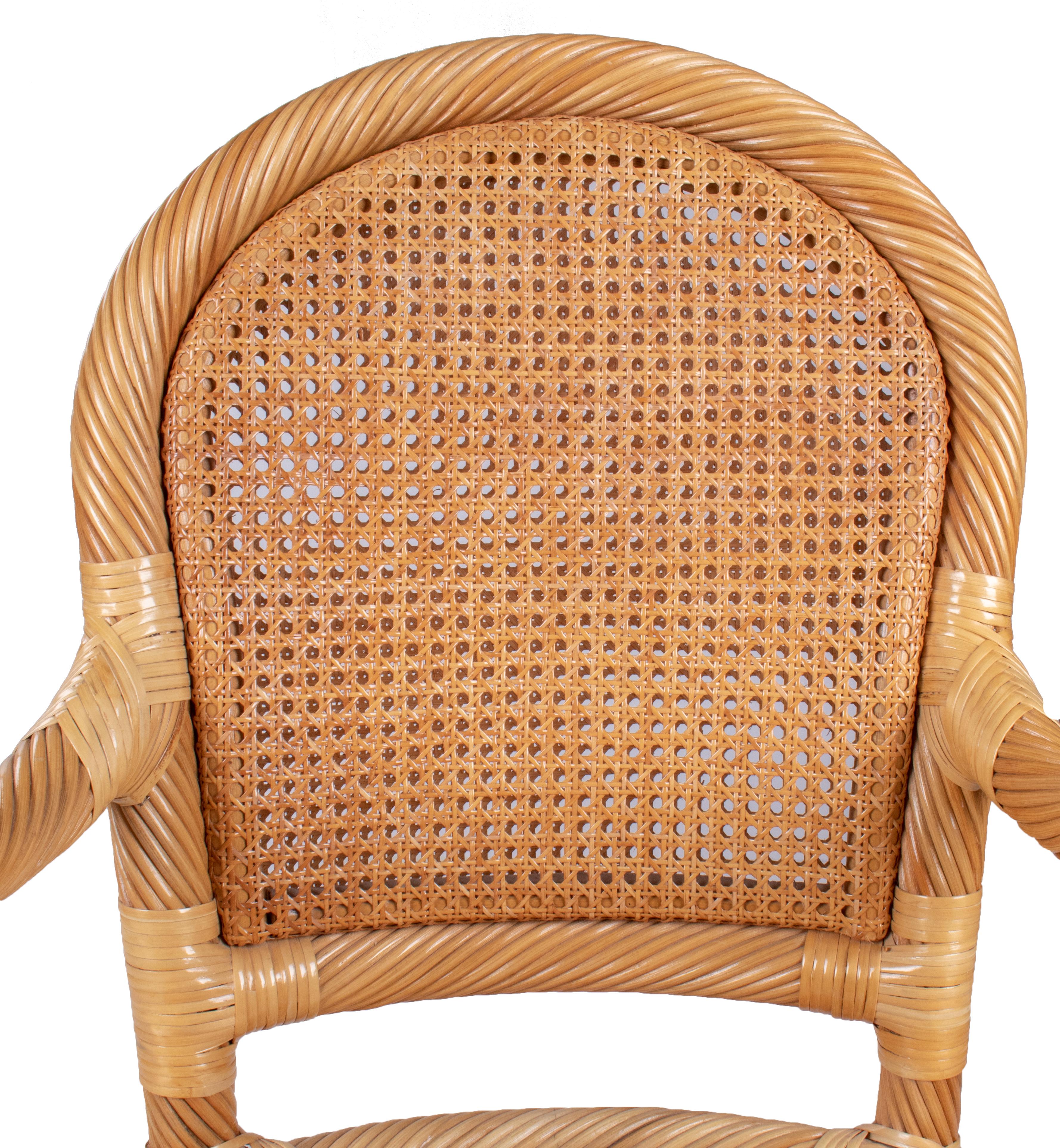 1970s Spanish Set of Six Bamboo and Wicker Handmade Armchairs For Sale 7