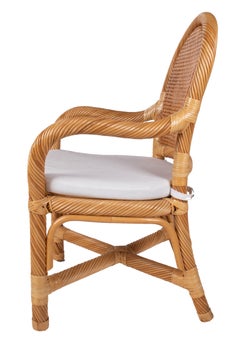1970s Spanish Set of Six Bamboo and Wicker Handmade Armchairs
