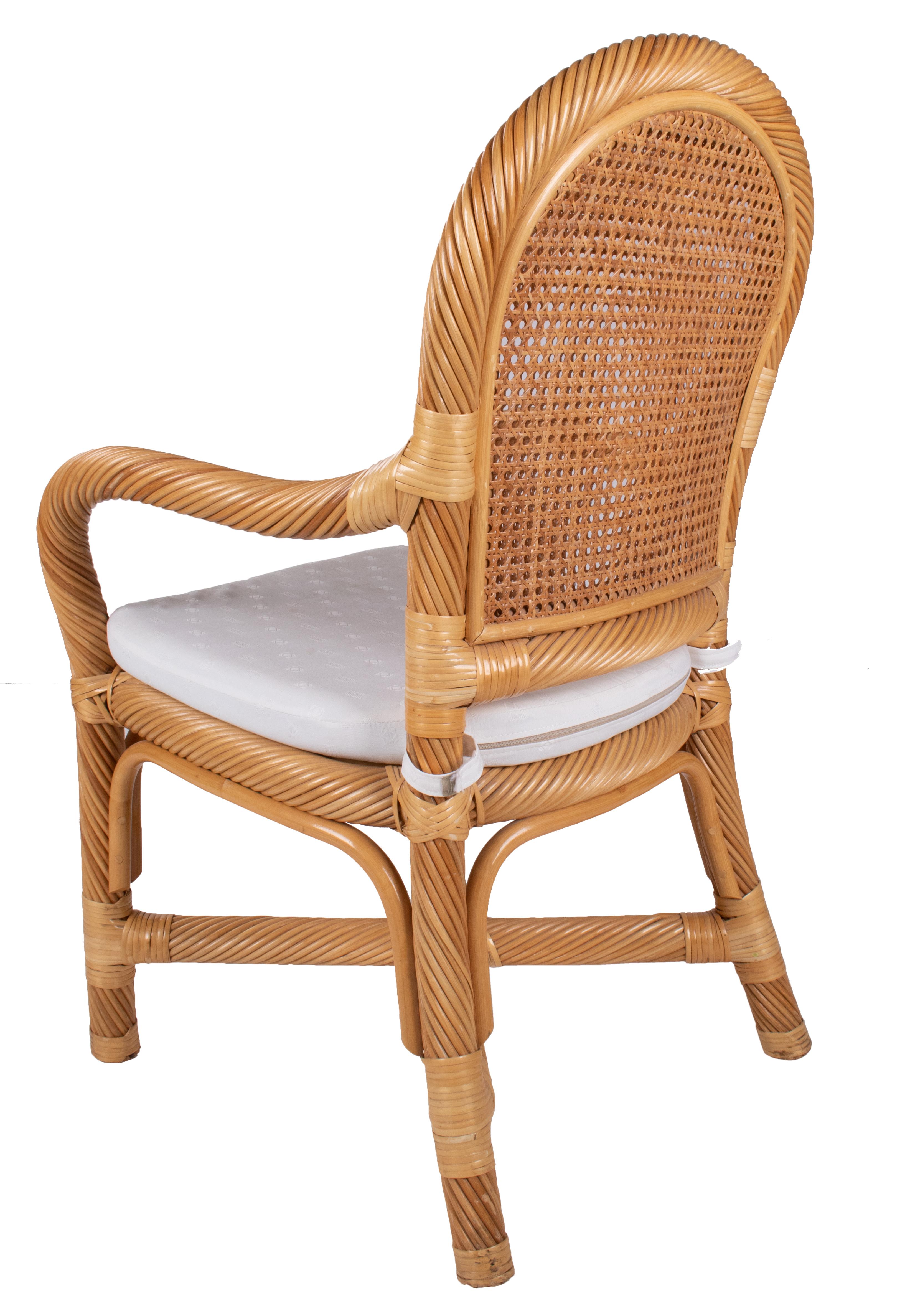 1970s Spanish Set of Six Bamboo and Wicker Handmade Armchairs In Good Condition For Sale In Marbella, ES