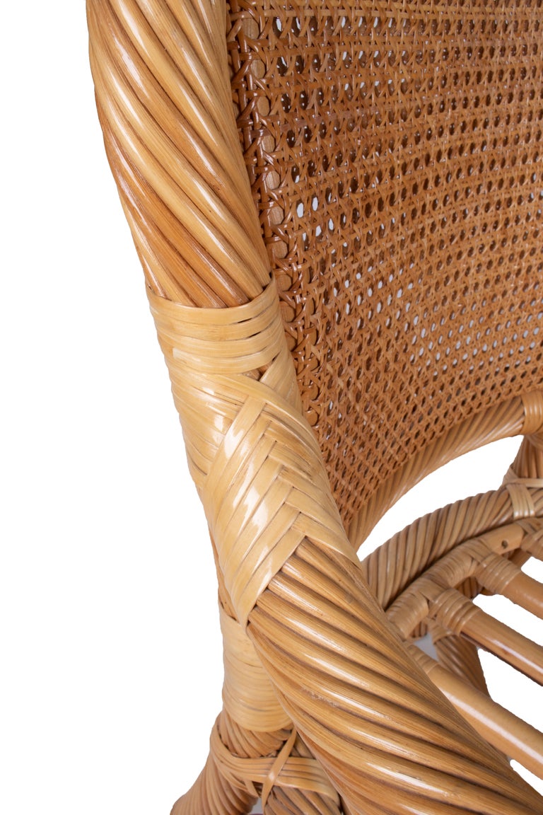 1970s Spanish Set of Six Bamboo and Wicker Handmade Armchairs For Sale