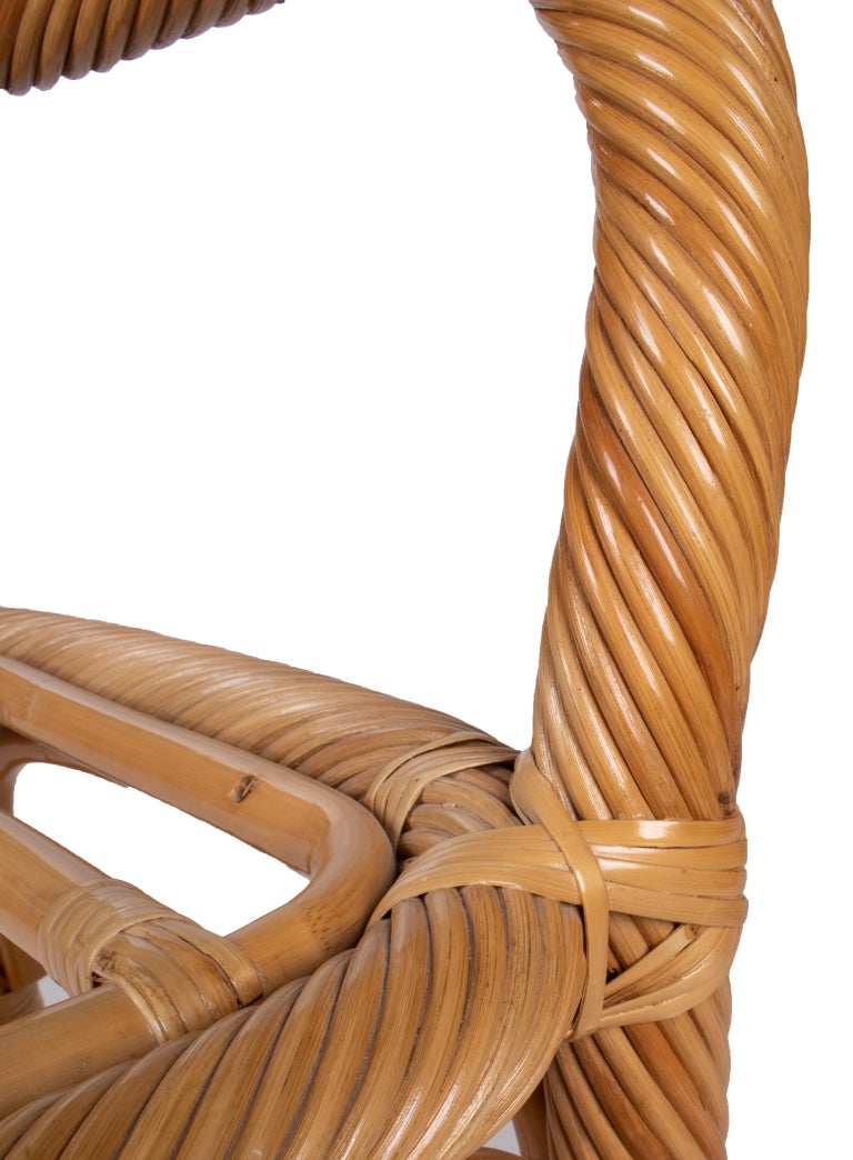 1970s Spanish Set of Six Bamboo and Wicker Handmade Armchairs For Sale