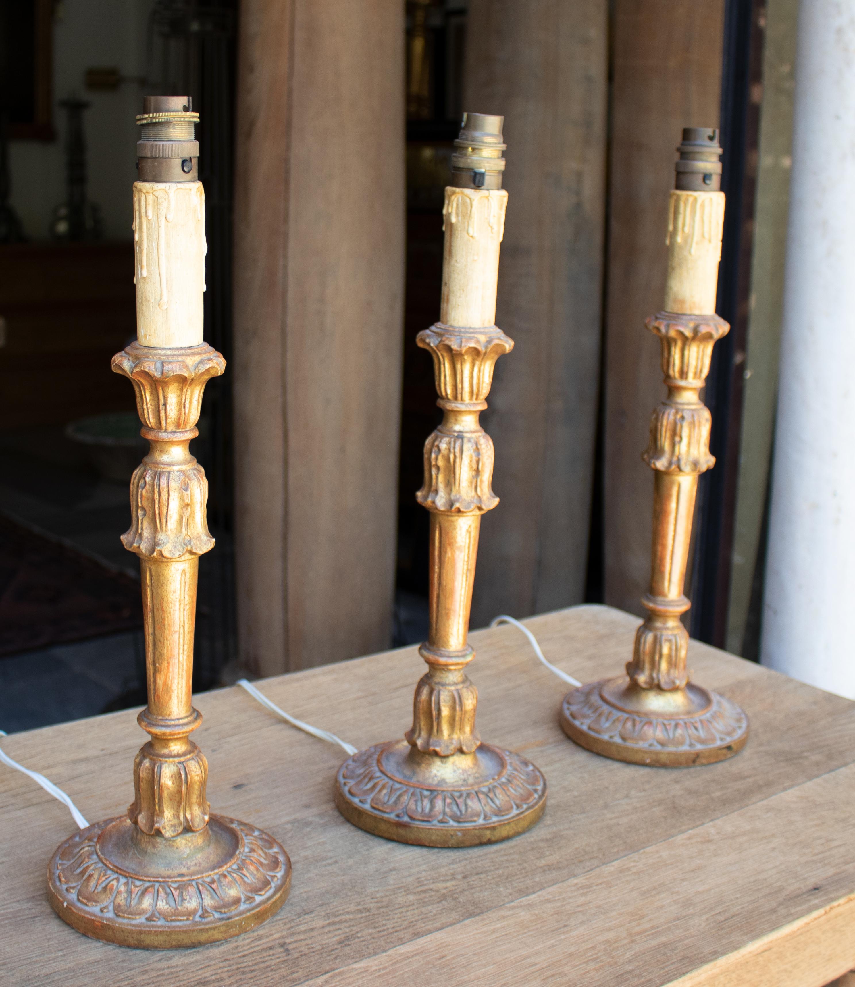 European 1970s Spanish Set of Three Sconce Shaped Table Lamps