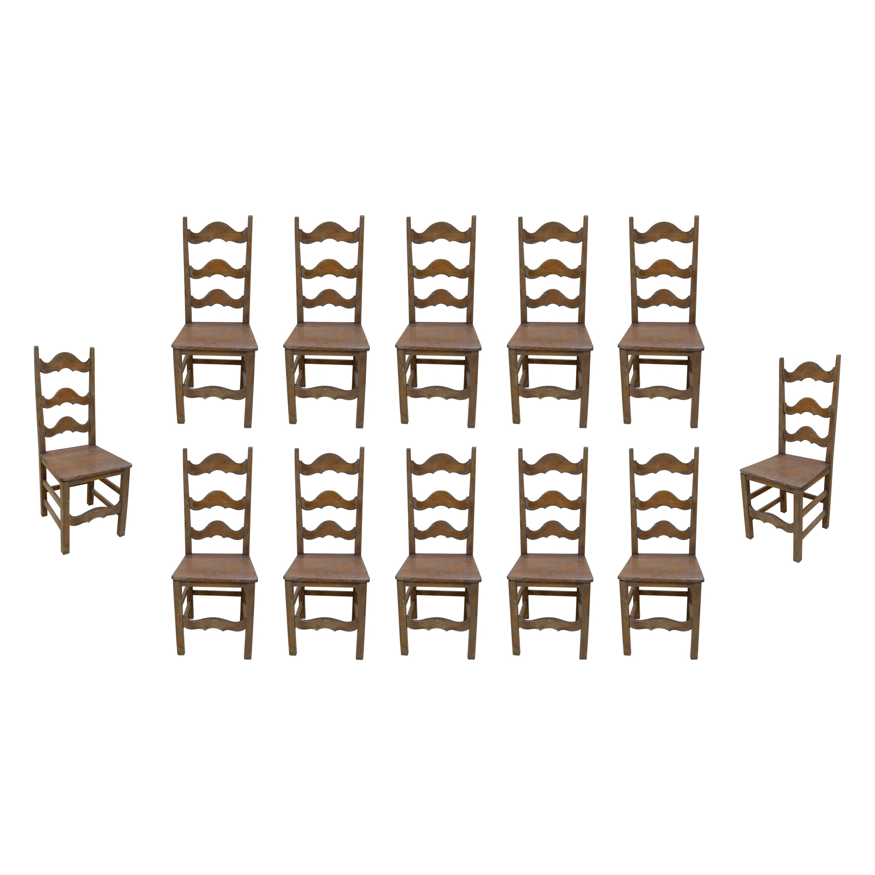 1970 Ensemble de douze typiques espagnols  Chaises - Pin