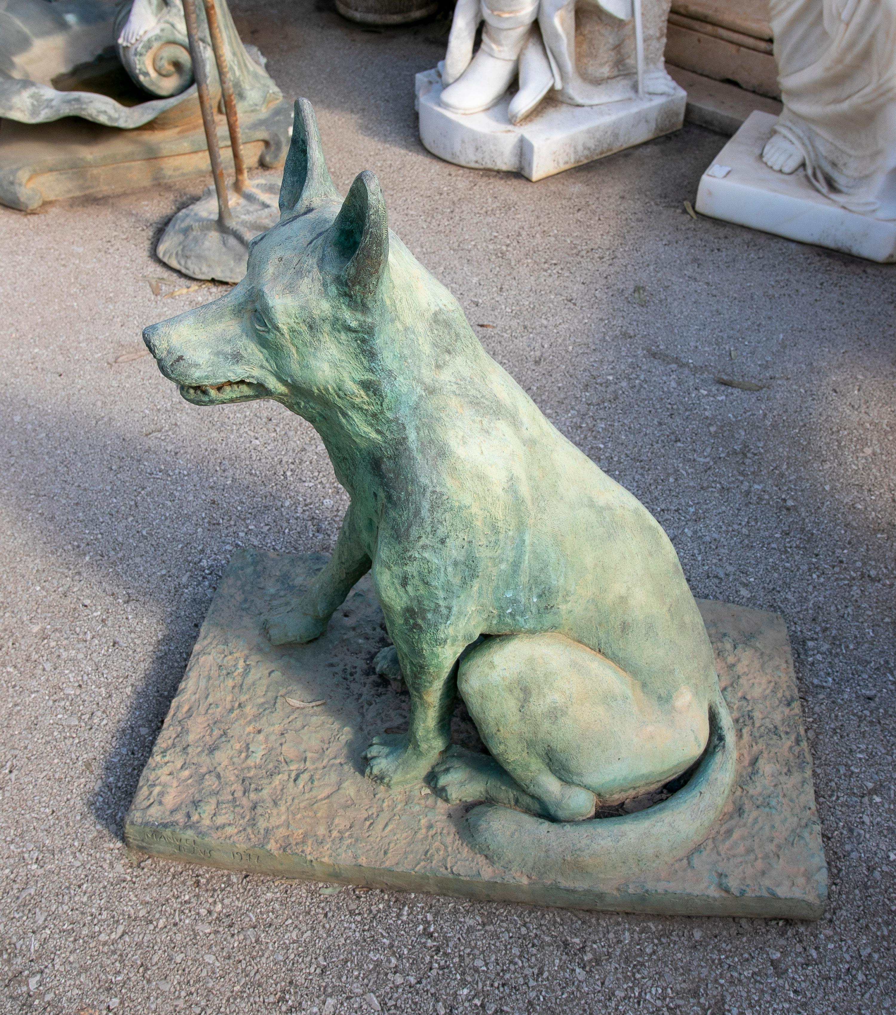1970s Spanish Signed Life-Size Bronze Dog Garden Sculpture For Sale 8