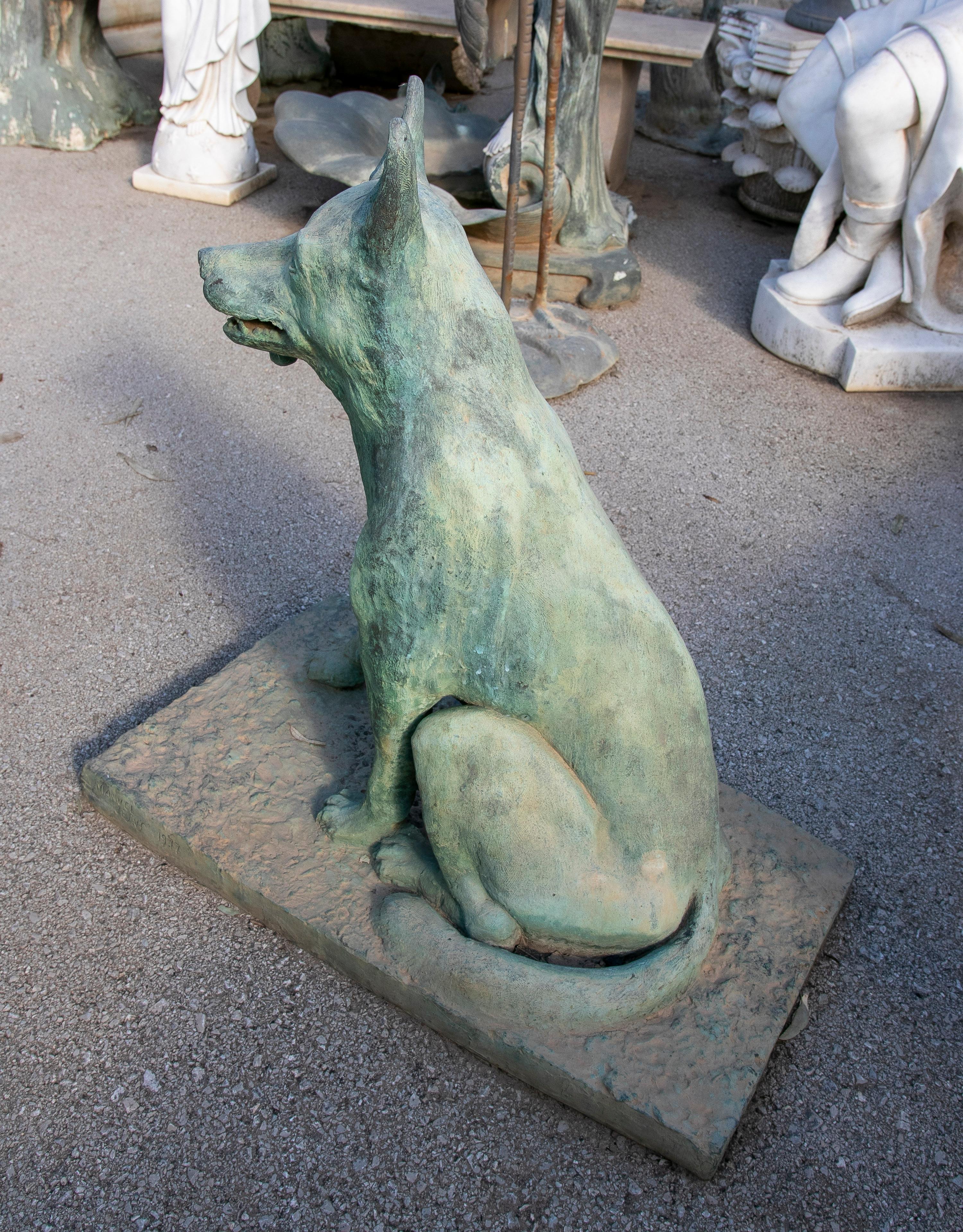 1970s Spanish Signed Life-Size Bronze Dog Garden Sculpture For Sale 9