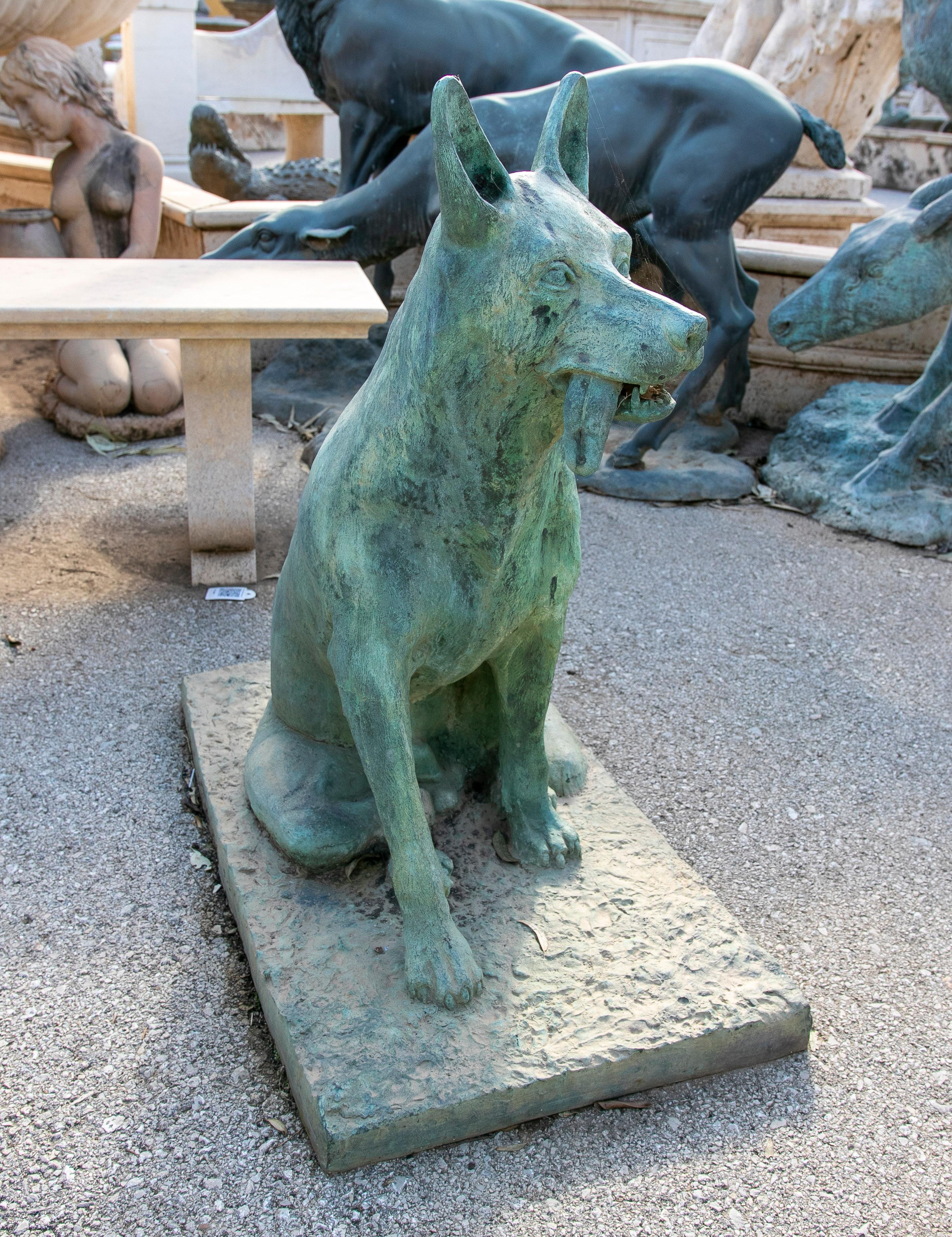 1970s Spanish signed life-size bronze dog garden sculpture.