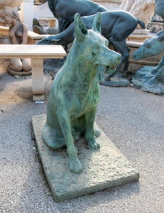 1970s Spanish Signed Life-Size Bronze Dog Garden Sculpture