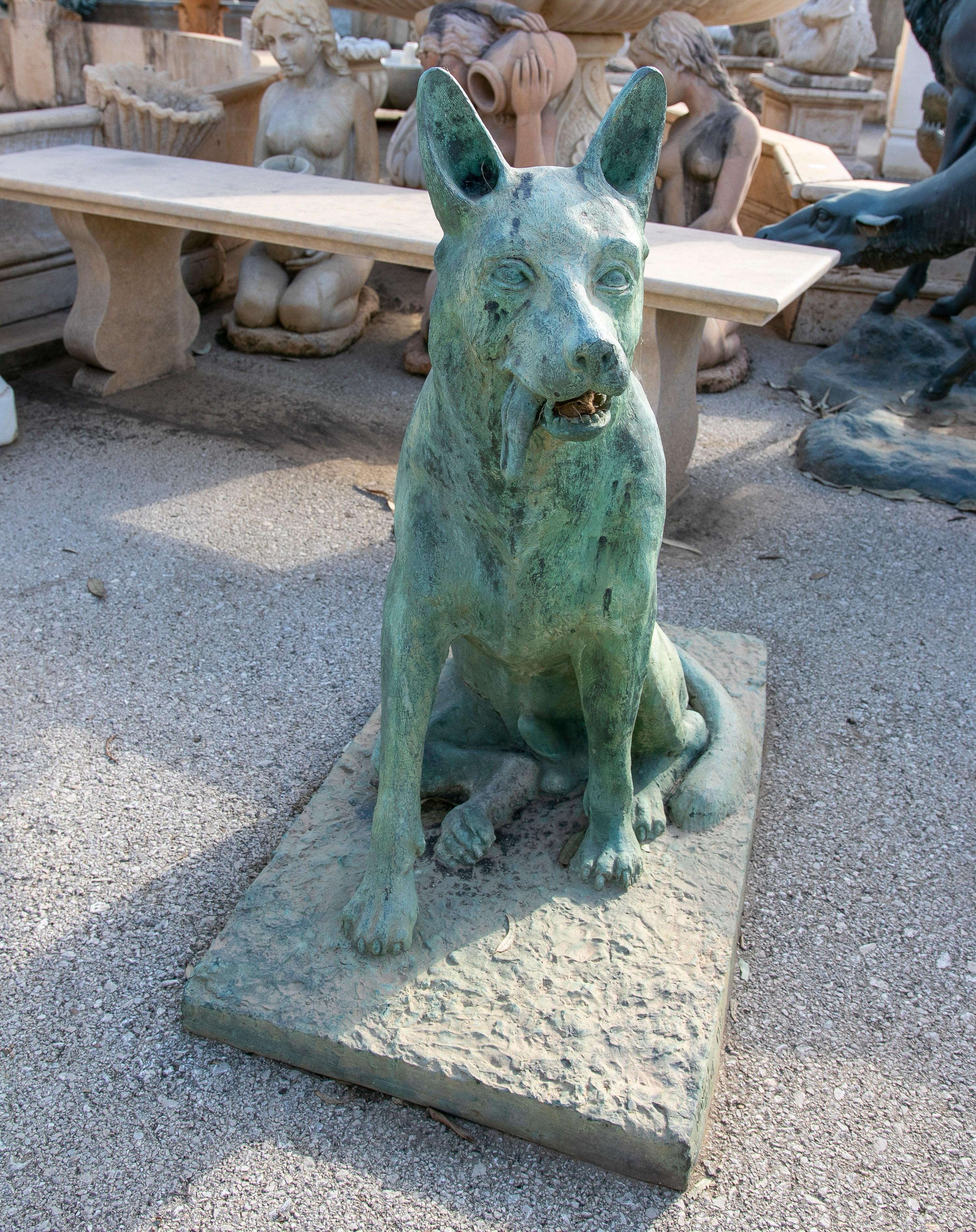 1970s Spanish Signed Life-Size Bronze Dog Garden Sculpture In Good Condition For Sale In Marbella, ES