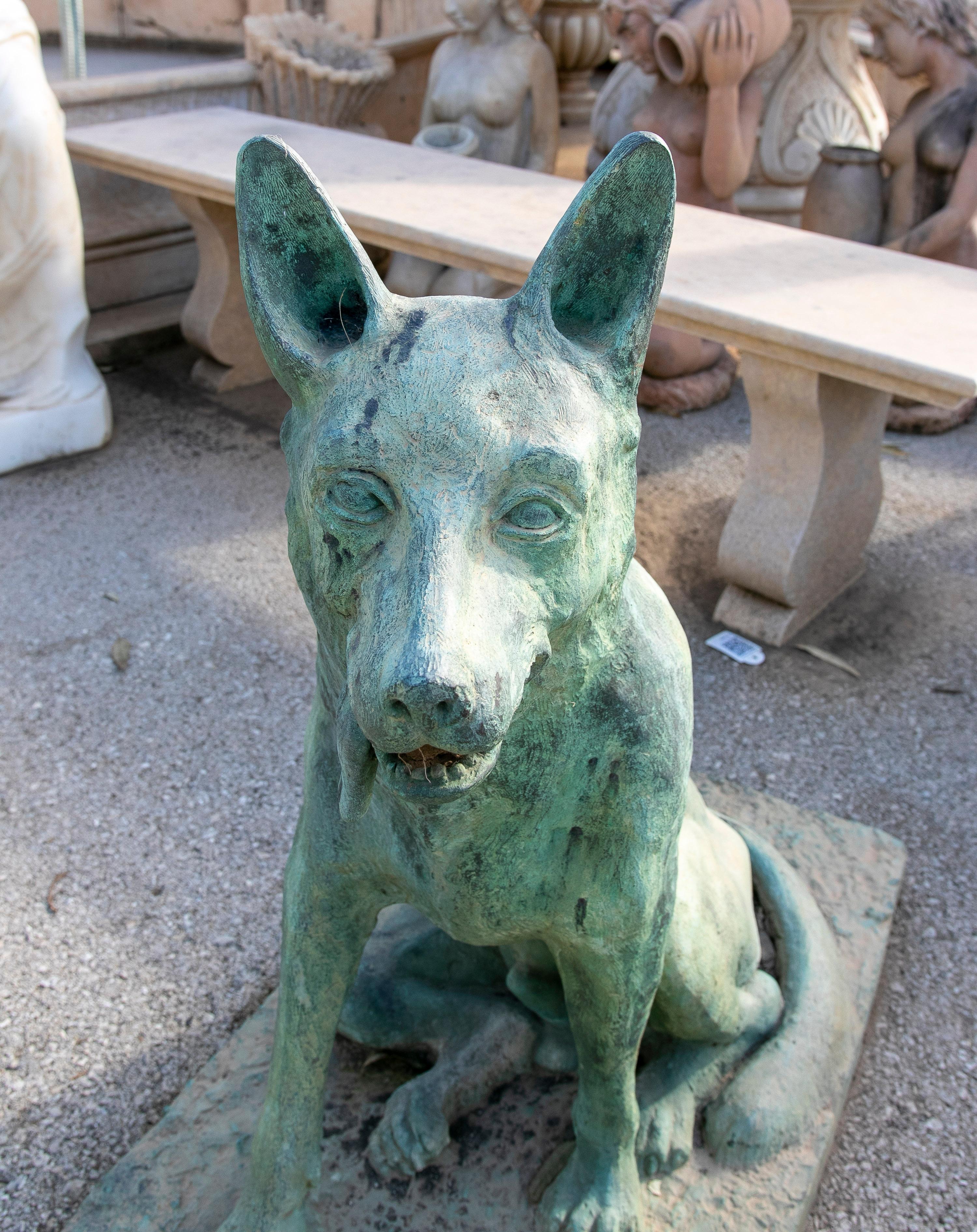 20th Century 1970s Spanish Signed Life-Size Bronze Dog Garden Sculpture For Sale