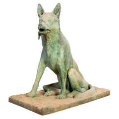 Used 1970s Spanish Signed Life-Size Bronze Dog Garden Sculpture