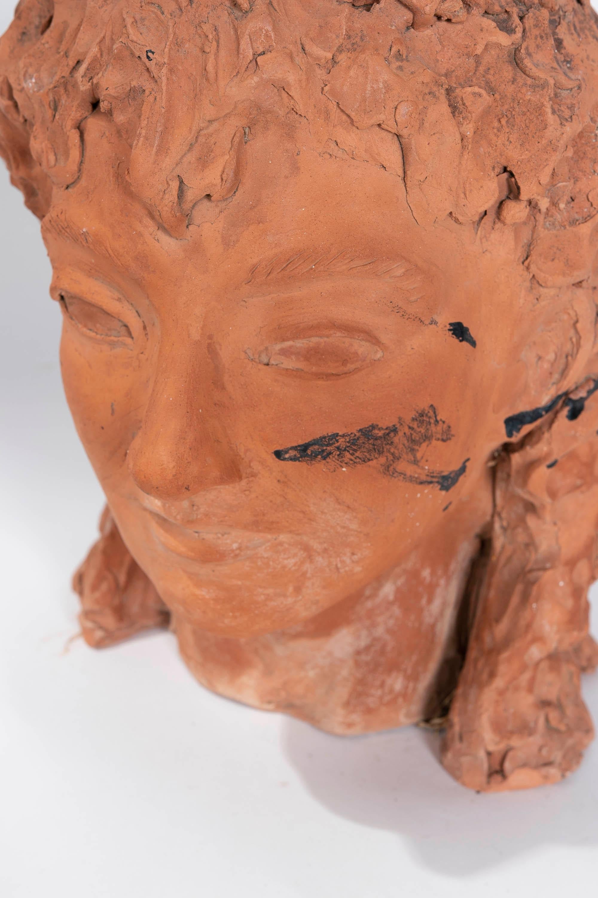 20th Century 1970s Spanish Signed Terracotta Head For Sale