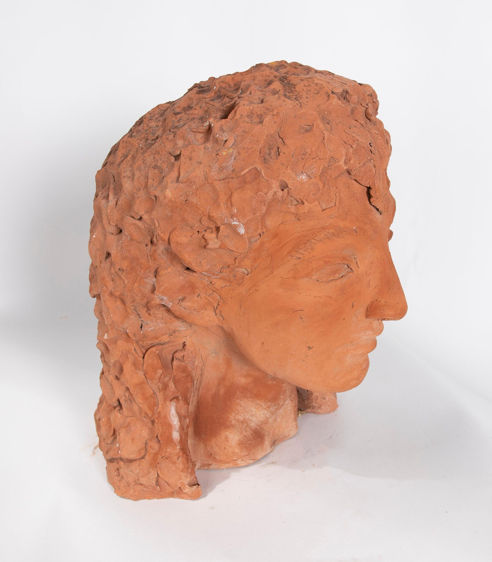 1970s Spanish Signed Terracotta Head For Sale 1