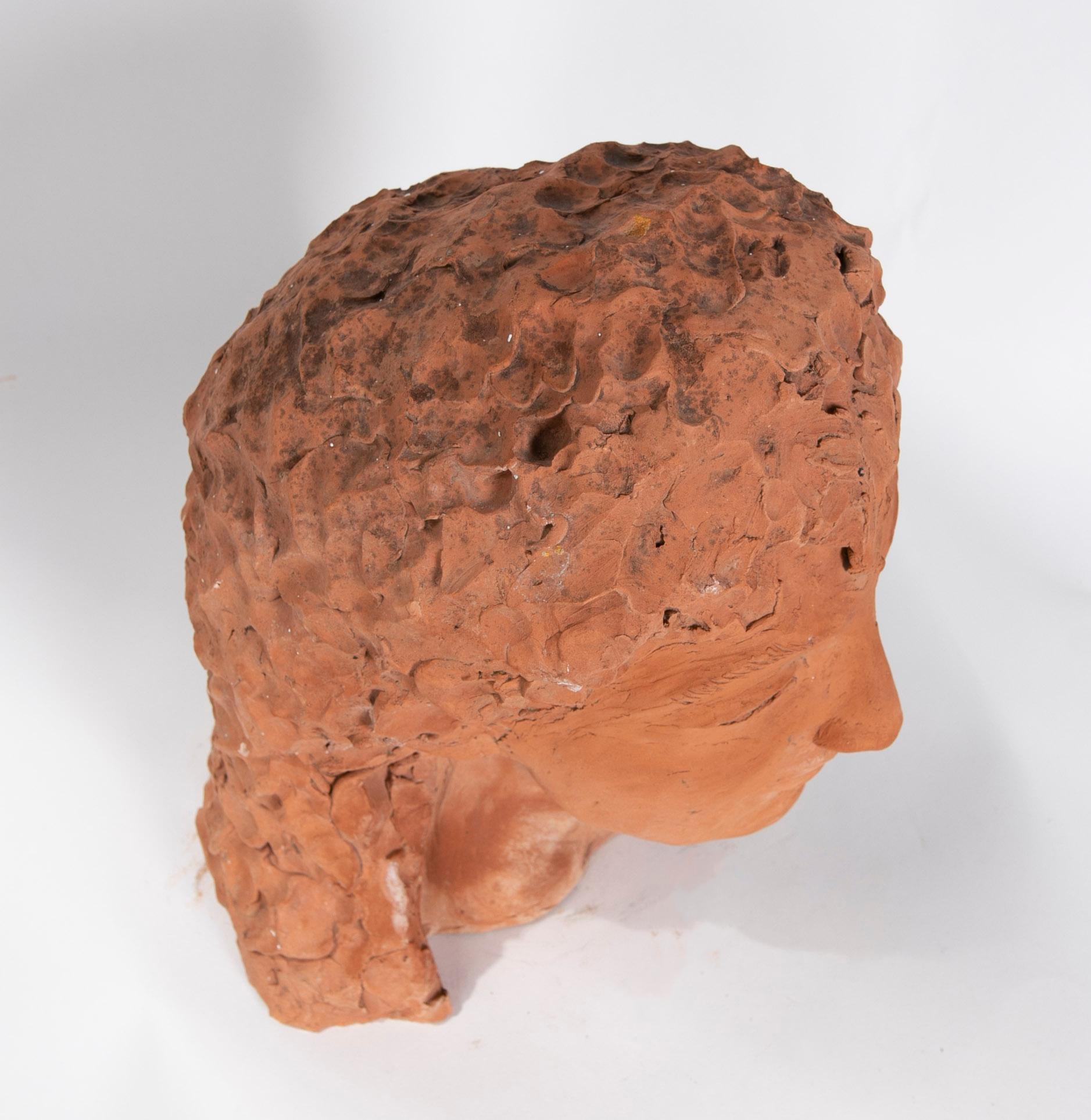 1970s Spanish Signed Terracotta Head For Sale 3