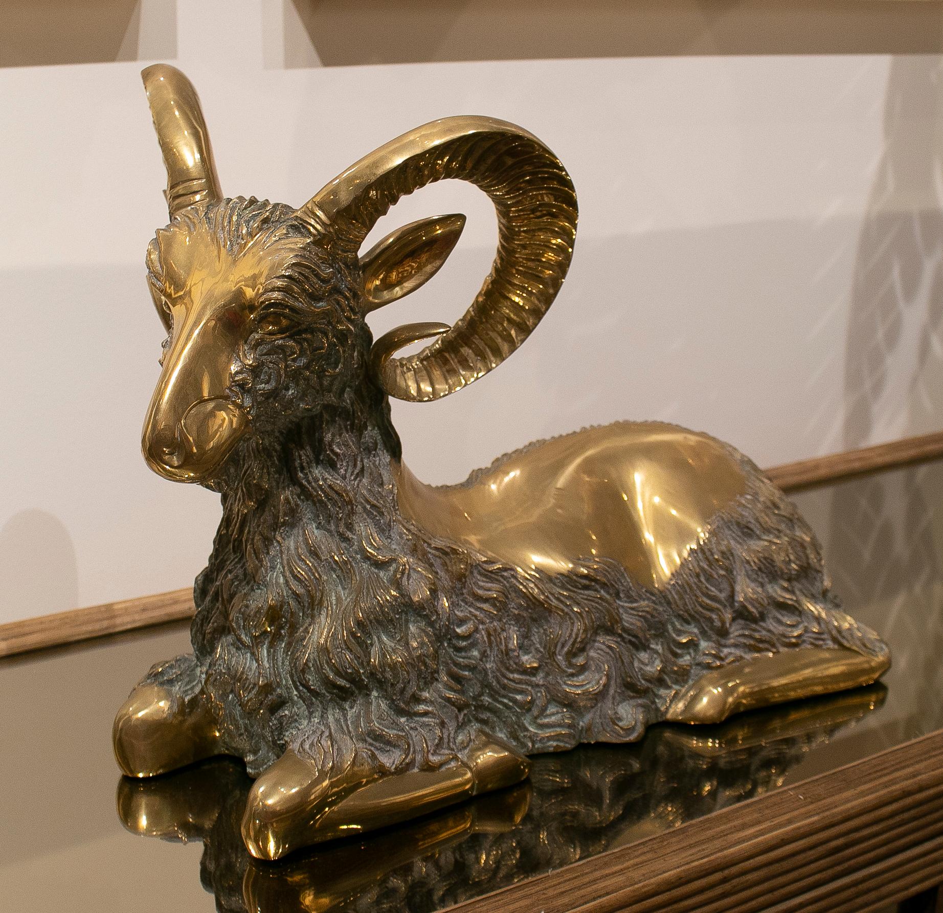 1970s Spanish sitting goat bronze figure sculpture.