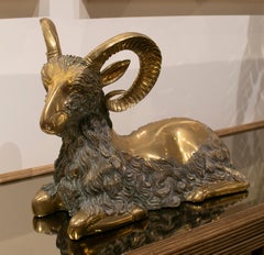 1970s Spanish Sitting Goat Bronze Figure Sculpture