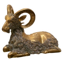 1970s Spanish Sitting Goat Bronze Figure Sculpture
