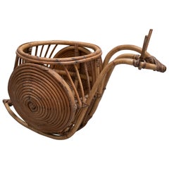 1970s Spanish Snail Shaped Bamboo Magazine Rack