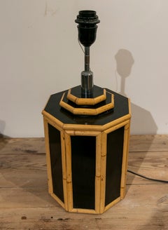 1970s Spanish Table Lamp in Formica and Bamboo