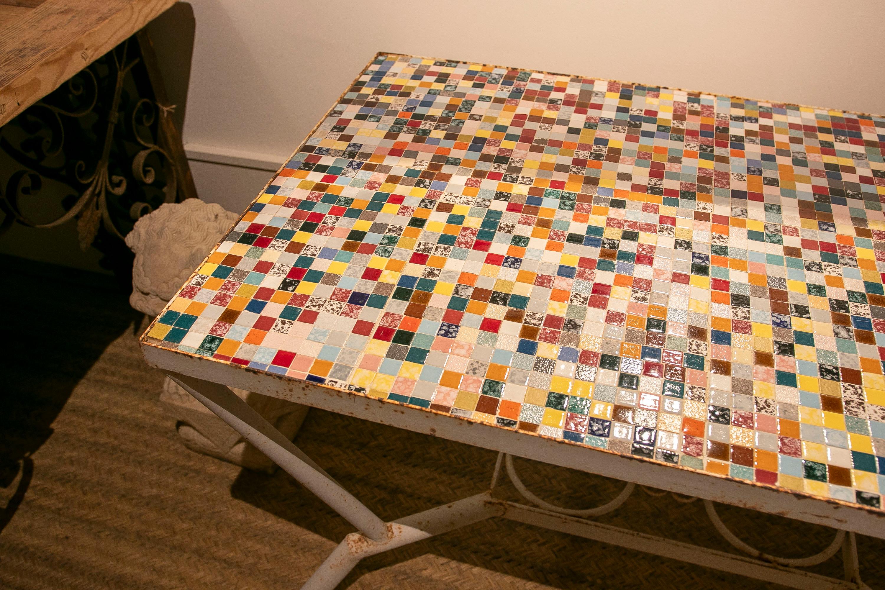 1970s Spanish Table with Iron Base and Coloured Tiled Top  For Sale 9