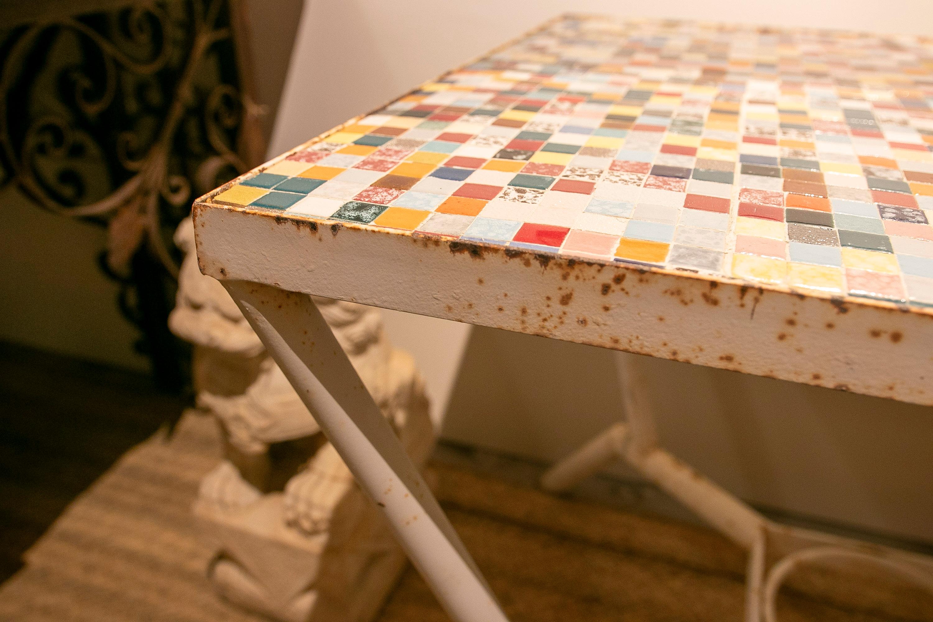 1970s Spanish Table with Iron Base and Coloured Tiled Top  For Sale 13