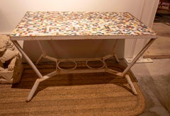 1970s Spanish Table with Iron Base and Coloured Tiled Top