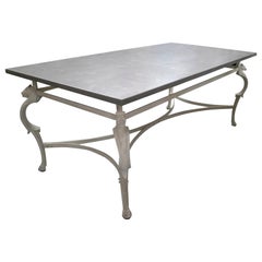 Vintage 1970s Spanish Table with Sierra Elvira Marble Top and Cast Iron Base with Horses
