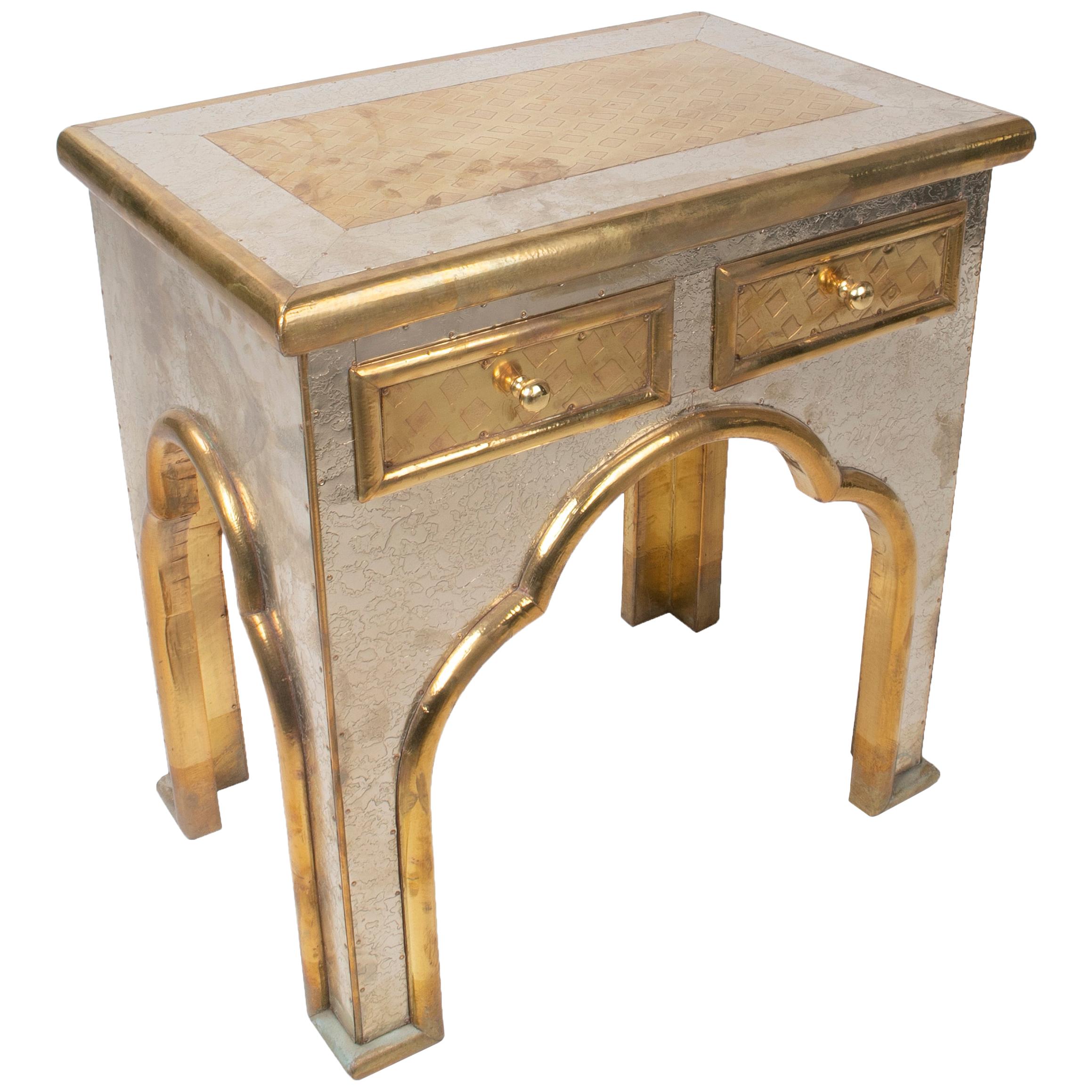 1970s Spanish Two-Drawer Two-Tone Bronze Plated Side Table For Sale