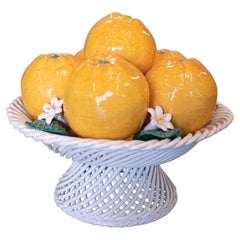1970s Spanish Valencian Glazed Ceramic Fruit Bowl Figure Sculpture