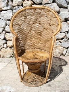 1970s Spanish Vintage Bohemian Emmanuelle / Peacock Wicker Chair