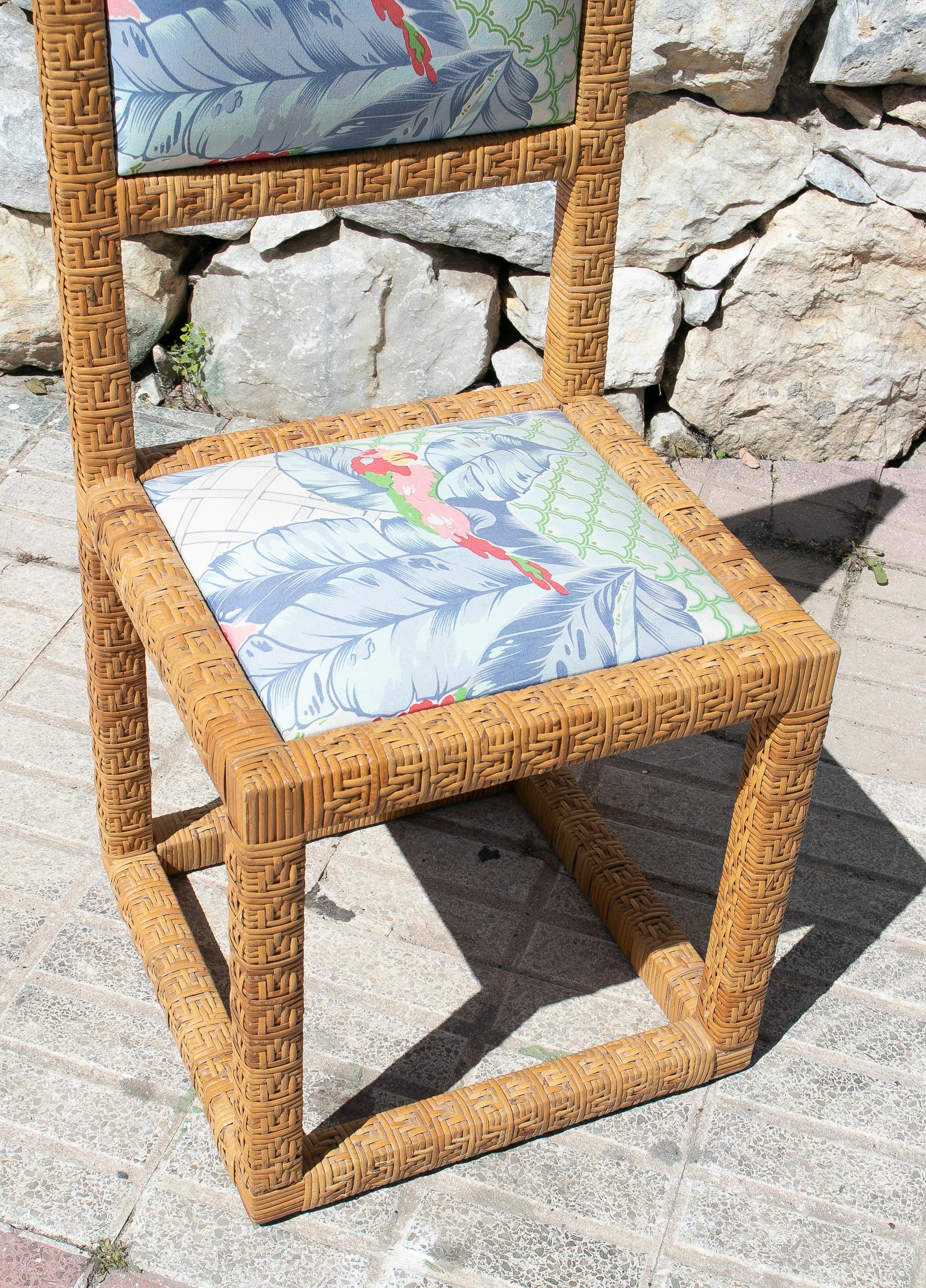 1970s Spanish Vintage Hand Woven Lace Wicker Chair w/ Original Upholstery For Sale 2