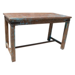 1970s Spanish Washed Wood Farmhouse Table w/ Crossbeam