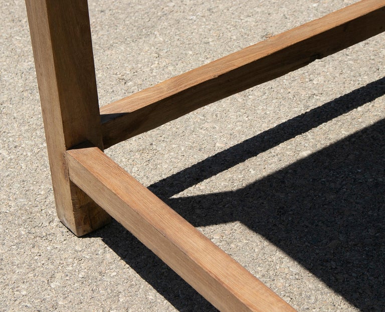 1970s Spanish Washed Wood Tailor's Working Table w/ Crossbeam Legs For