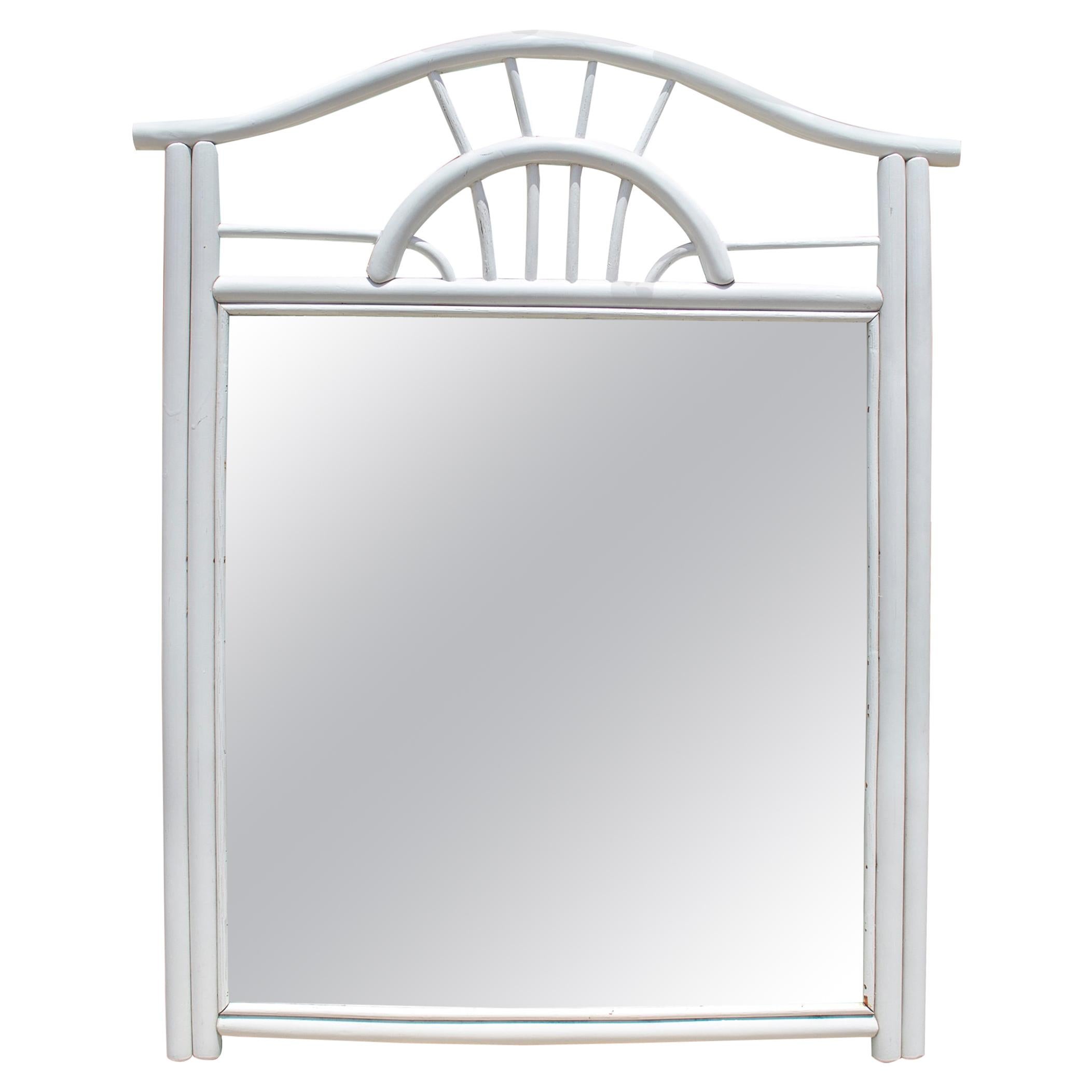 1970s Spanish White Bamboo Wall Mirror