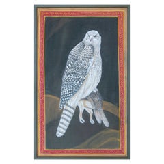 1970s Spanish White Eagle Hand Drawn Painting on Canvas w/ Frame
