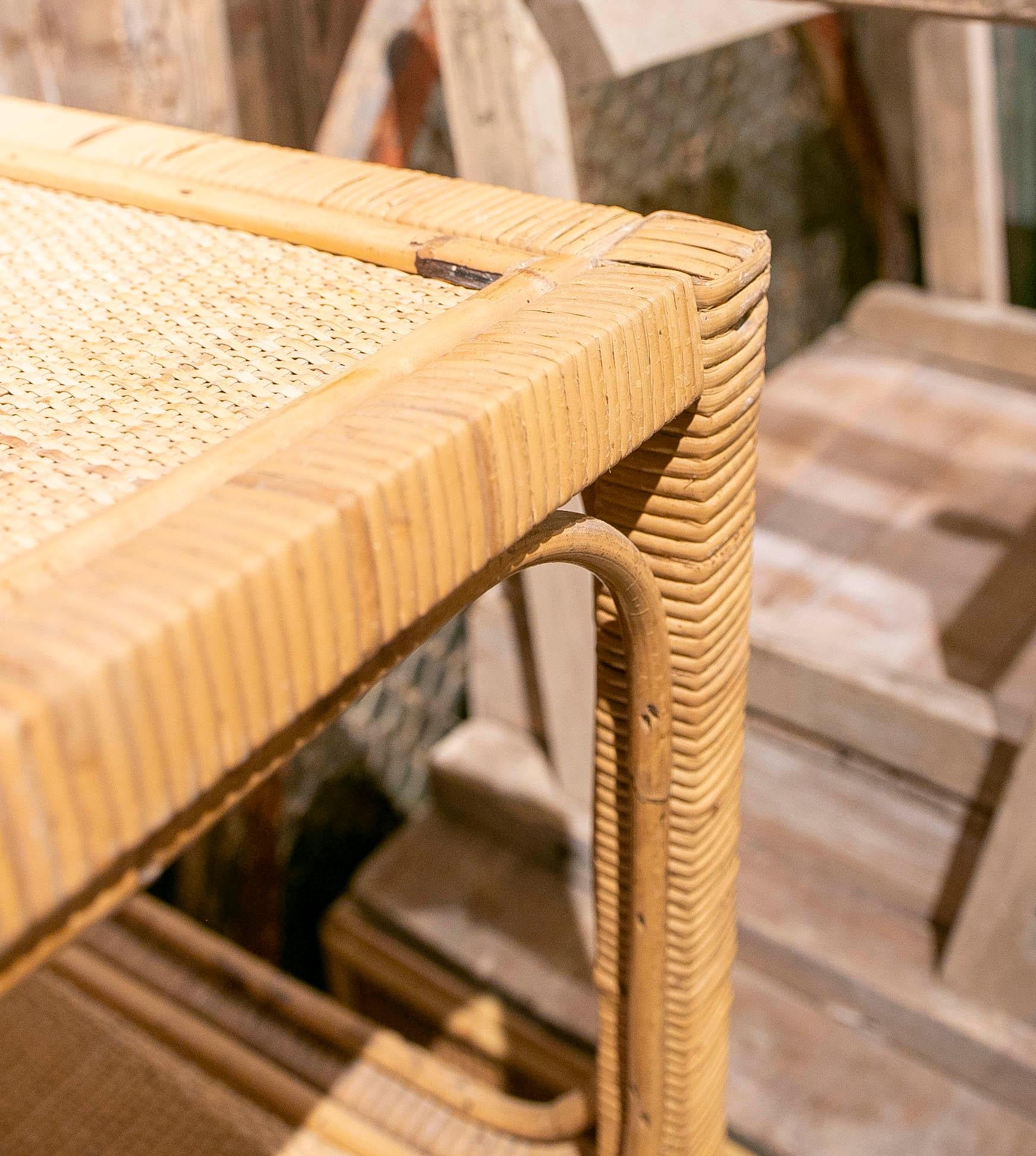 1970s Spanish Wicker and Rattan Bookshelf  9