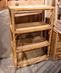1970s Spanish Wicker and Rattan Bookshelf