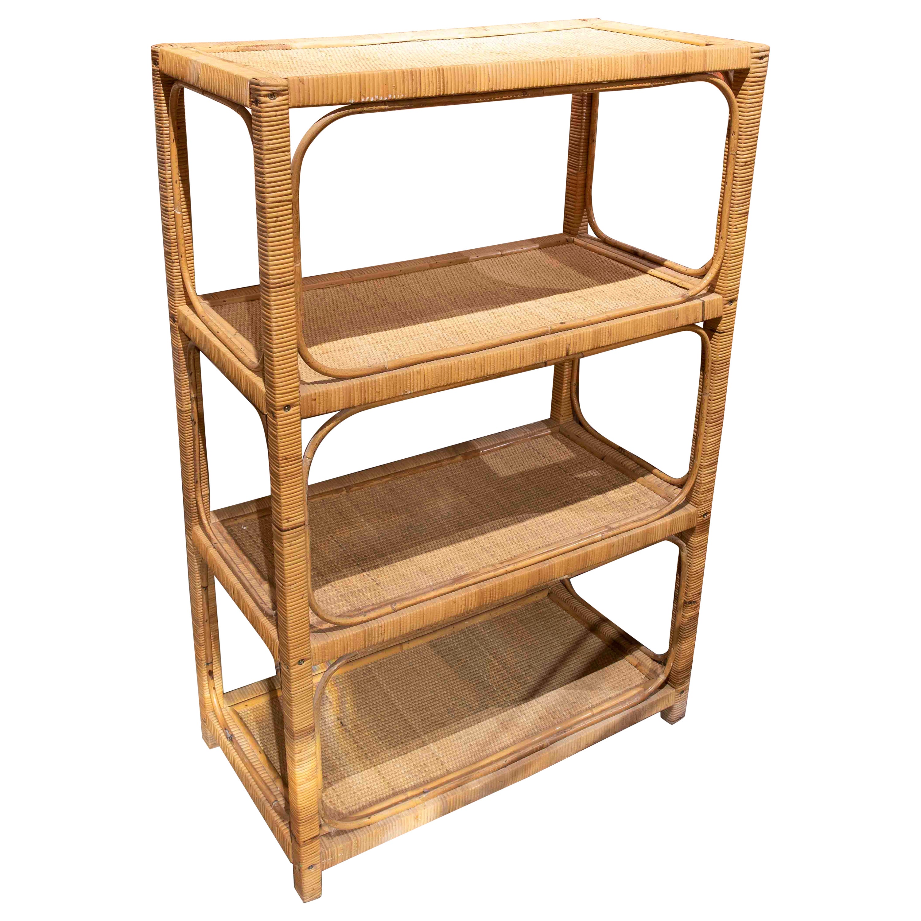 1970s Spanish Wicker and Rattan Bookshelf