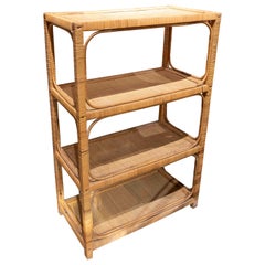 1970s Spanish Wicker and Rattan Bookshelf